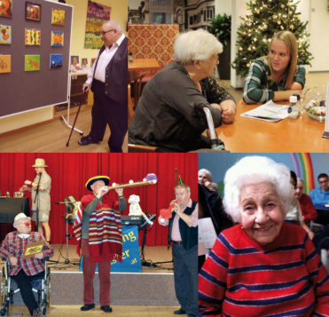 Verschiedene Fotos von aktiven SeniorInnen, Seite einer Publikation zum Projekt