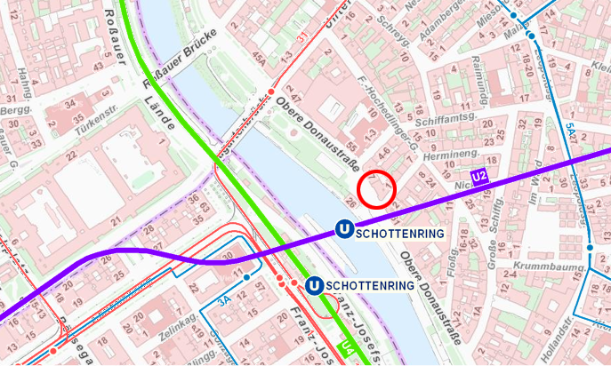 Ausschnitt aus dem Stadtplan von Wien, Verortung von queraum