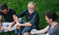 Young and old people talking