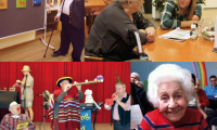 Verschiedene Fotos von aktiven SeniorInnen, Seite einer Publikation zum Projekt